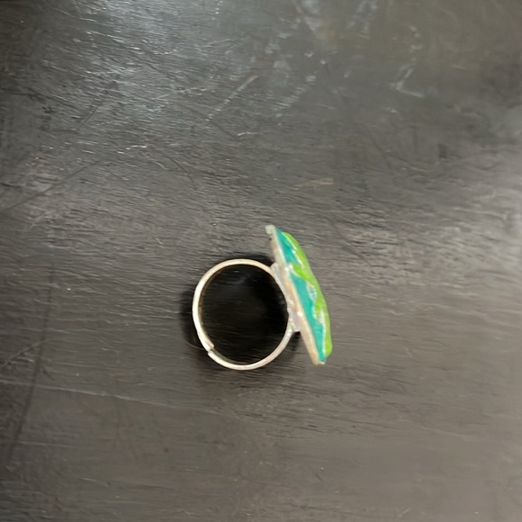 IKITA Paris ring silver toned tolurqoise green adjustable round circular - Picture 8 of 9